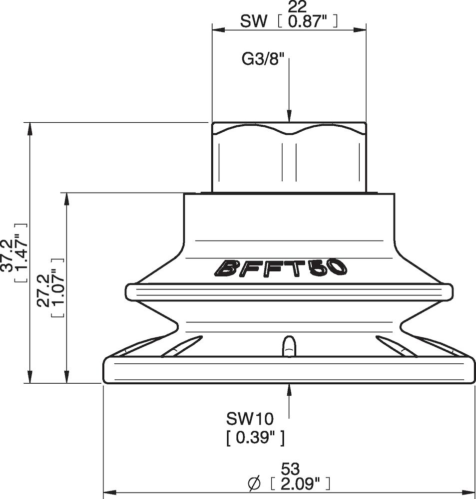 Piab Suction cup BFFT50P Polyurethane 60/60/30, G3/8 female, with mesh filter