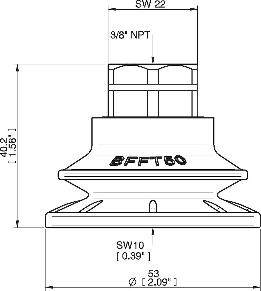 Piab Suction cup BFFT50P Polyurethane 60/60/30, 3/8 NPT female, with mesh filter