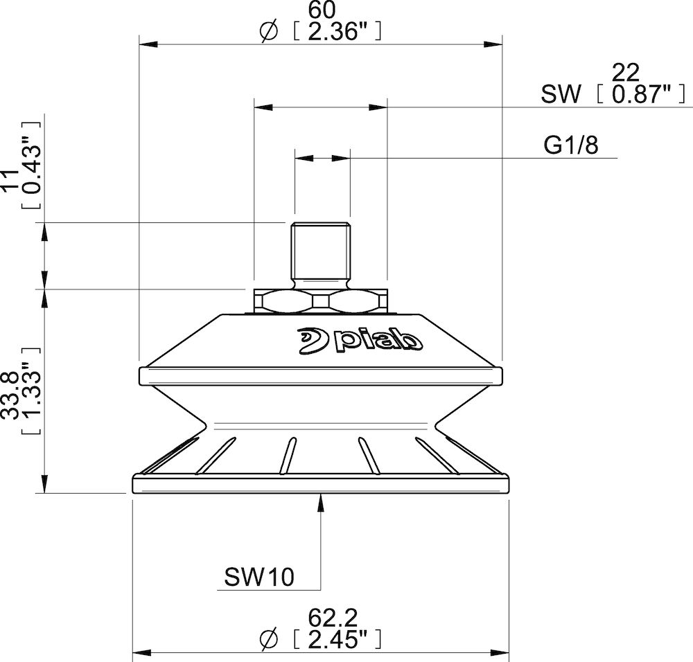 Piab Suction cup BFFT60P-2 Polyurethane 60/60/30 G1/8 male with mesh filter