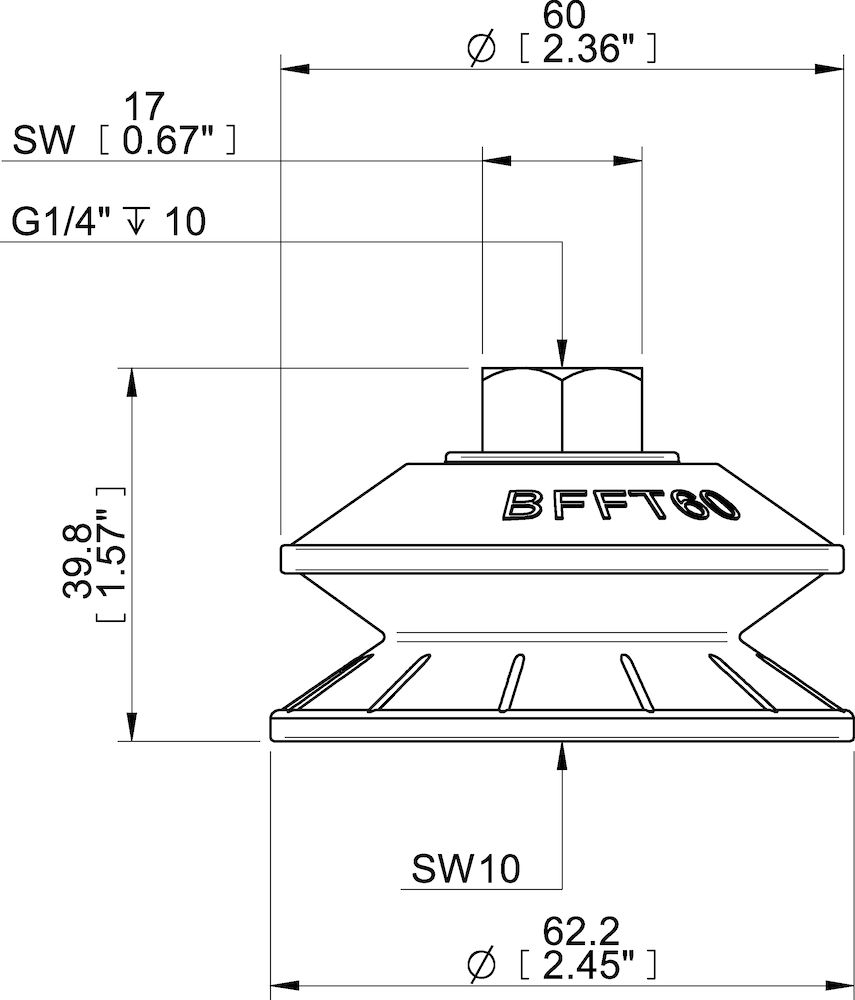 Piab Suction cup BFFT60P-2 Polyurethane 60/60/30, G1/4 female, with mesh filter