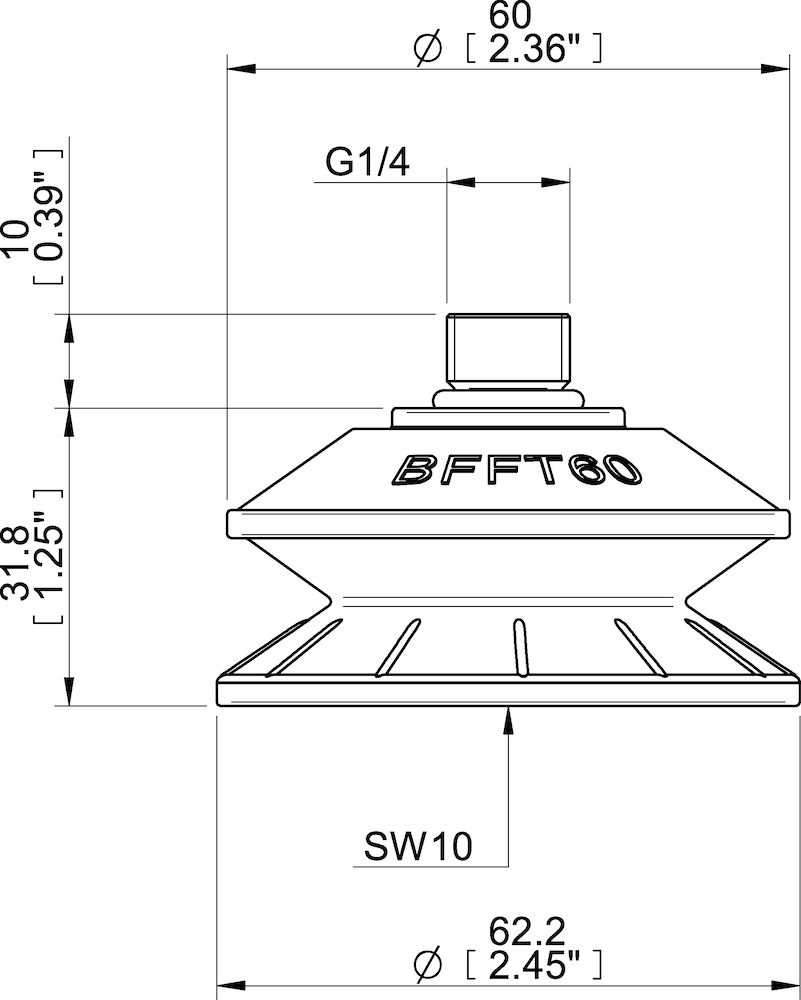 Piab Suction cup BFFT60P-2 Polyurethane 60/60/30 G1/4 male with mesh filter
