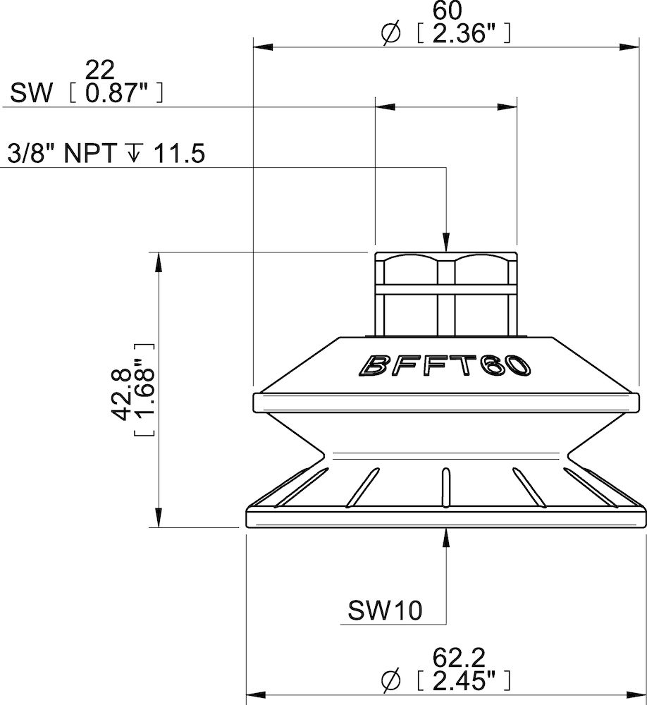 Piab Suction cup BFFT60P-2 Polyurethane 60/60/30, 3/8 NPT female, with mesh filter