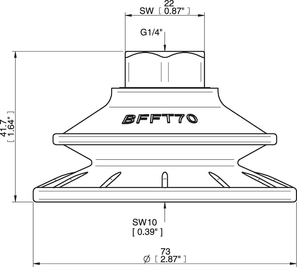 Piab Suction cup BFFT70P Polyurethane 60/60/30, G1/4 female, with mesh filter
