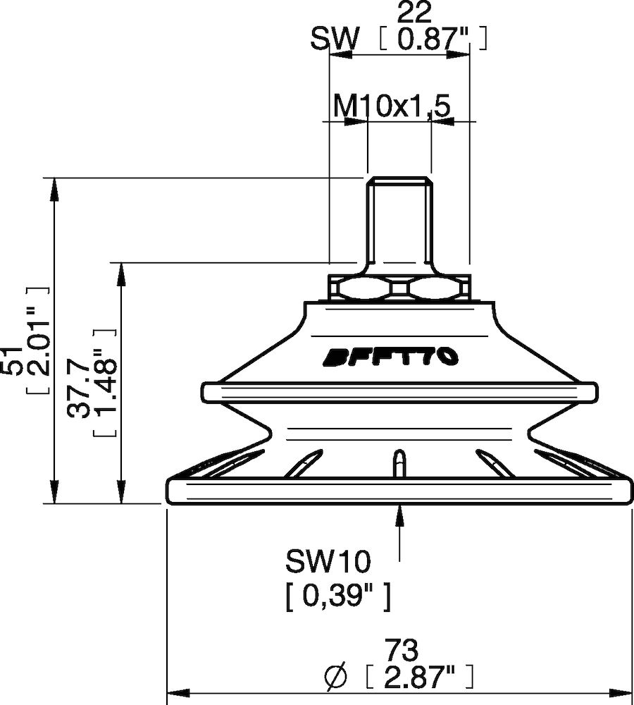 Piab Suction cup BFFT70P Polyurethane 60/60/30 M10x1,5 male with mesh filter