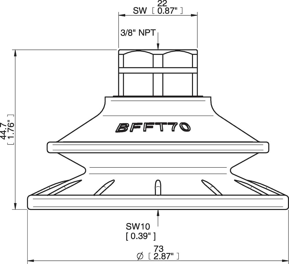 Piab Suction cup BFFT70P Polyurethane 60/60/30, 3/8 NPT female, with mesh filter