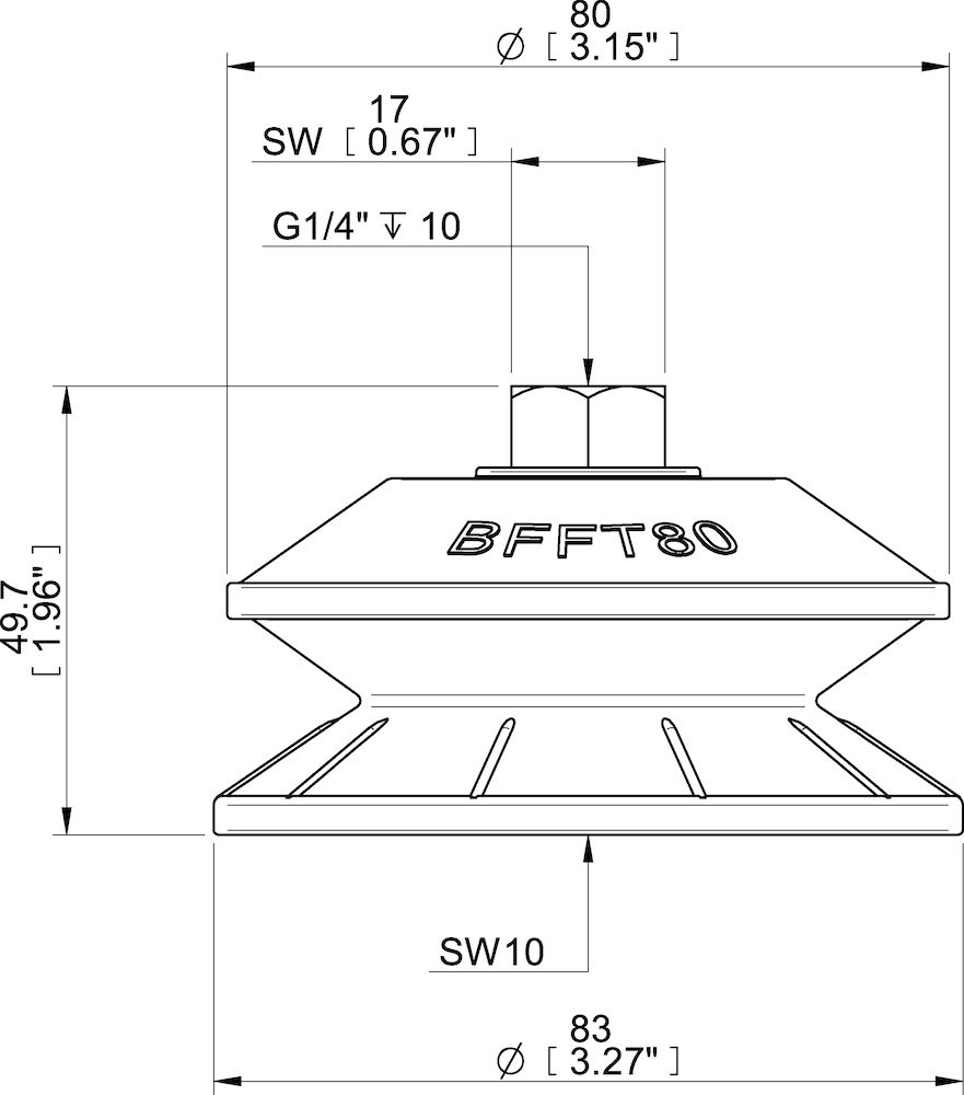 Piab Suction cup BFFT80P-2 Polyurethane 60/60/30, G1/4 female, with mesh filter