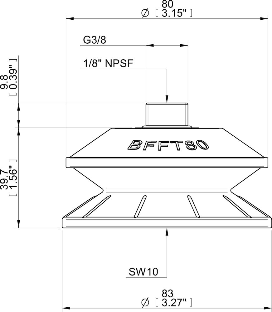 Piab Suction cup BFFT80P-2 Polyurethane 60/60/30, G3/8 male, 1/8 NPSF female, with mesh filter
