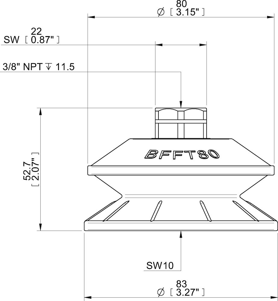 Piab Suction cup BFFT80P-2 Polyurethane 60/60/30, 3/8 NPT female, with mesh filter