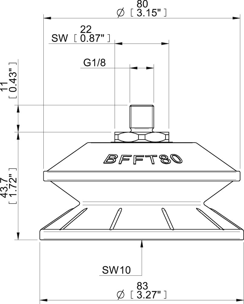 Piab Suction cup BFFT80P-2 Polyurethane 60/60/30 G1/8 male with mesh filter