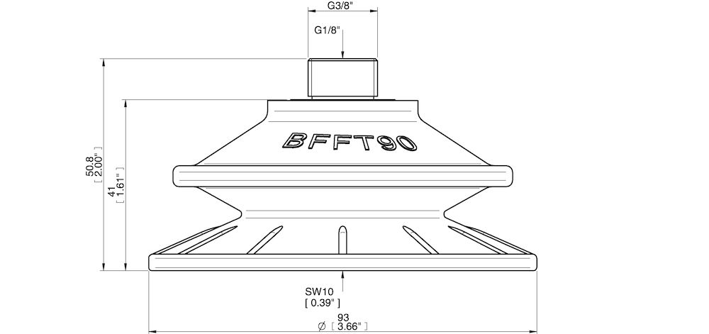Piab Suction cup BFFT90P Polyurethane 60/60/30, G3/8 male, 1/8 NPSF female, with mesh filter
