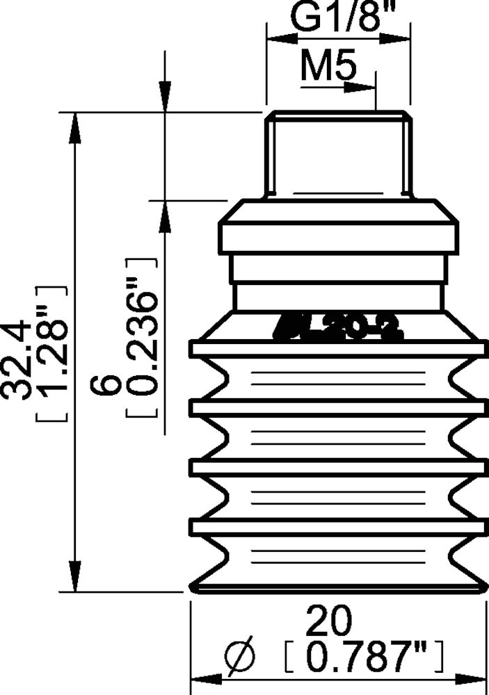 Piab Suction cup BL20-2 Chloroprene, G1/8 male/M5 female, PA