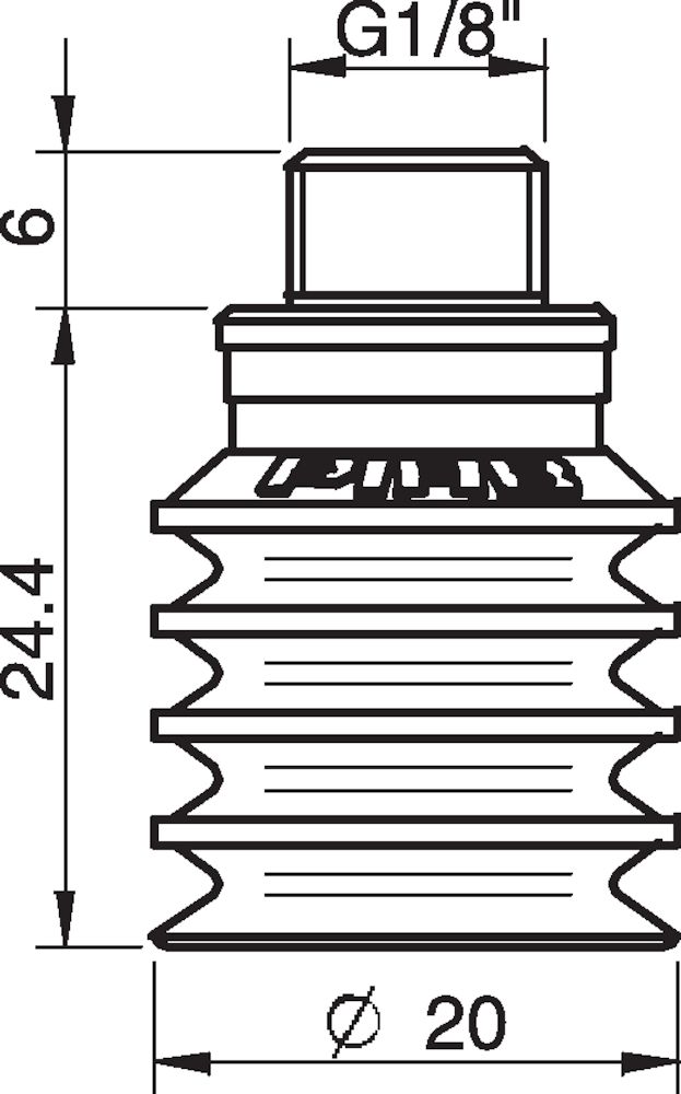 Piab Suction cup BL20-2 Chloroprene, G1/8 male/M5 female, with dual flow control valve
