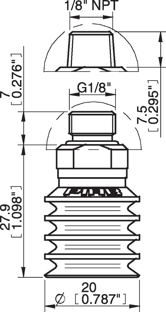 Piab Suction cup BL20-2 Silicone FCM, G1/8 male, with mesh filter