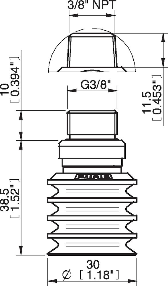 Piab Suction cup BL30-2 Chloroprene, 3/8 NPT male, with mesh filter