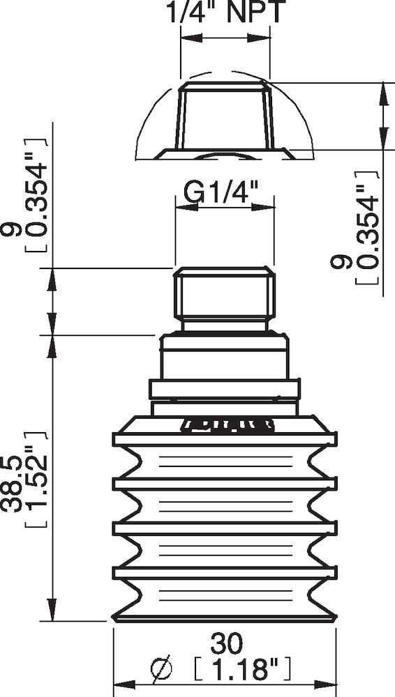 Piab Suction cup BL30-2 Chloroprene, G1/4 male, with dual flow control valve