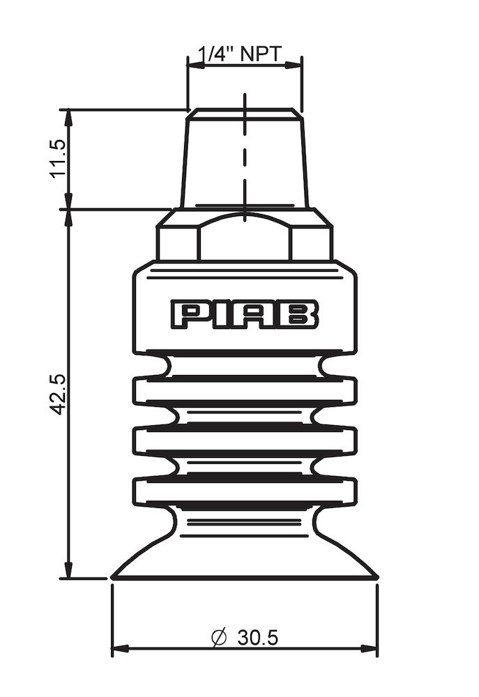 Piab Suction cup BL30-5 Silicone FCM, 1/4 NPT male