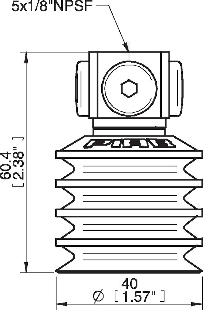 Piab Suction cup BL40-2 Chloroprene, 5x1/8 NPSF female, with dual flow control valve
