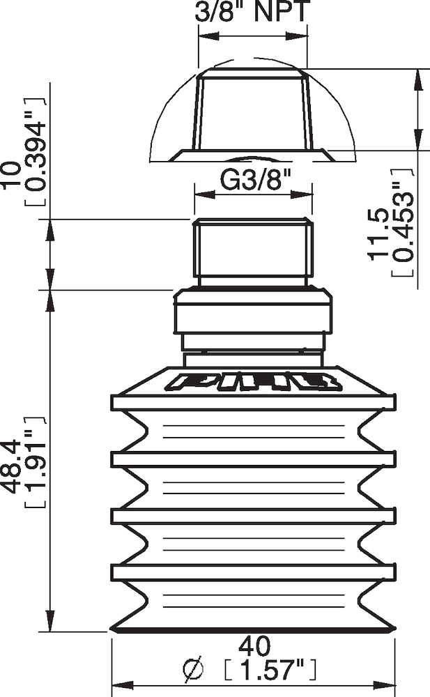 Piab Suction cup BL40-2 Silicone, G3/8 male, with mesh filter