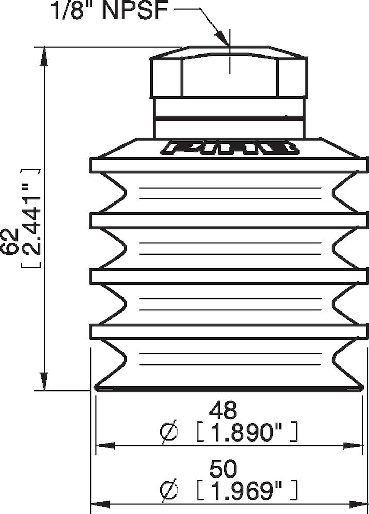 Piab Suction cup BL50-2 Chloroprene, 1/8 NPSF female, with dual flow control valve