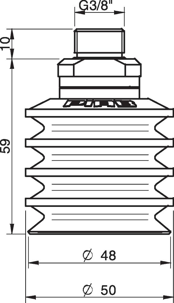 Piab Suction cup BL50-2 Chloroprene, G3/8 male, with mesh filter and dual flow control valve