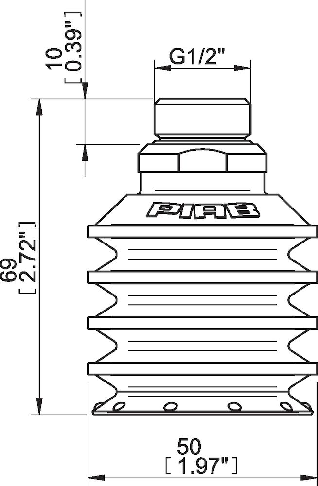 Piab Suction cup BL50-3P Polyurethane 30/70, G1/2 male