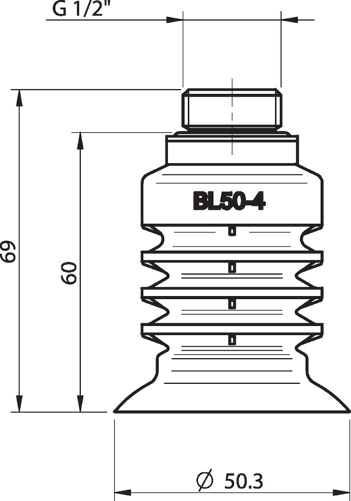 Piab Suction cup BL50-4 Silicone, G1/2 male
