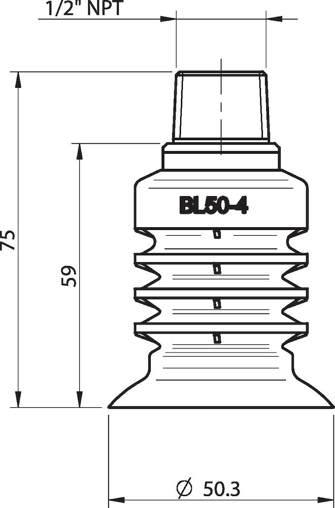 Piab Suction cup BL50-4 Silicone FCM, 1/2 NPT male