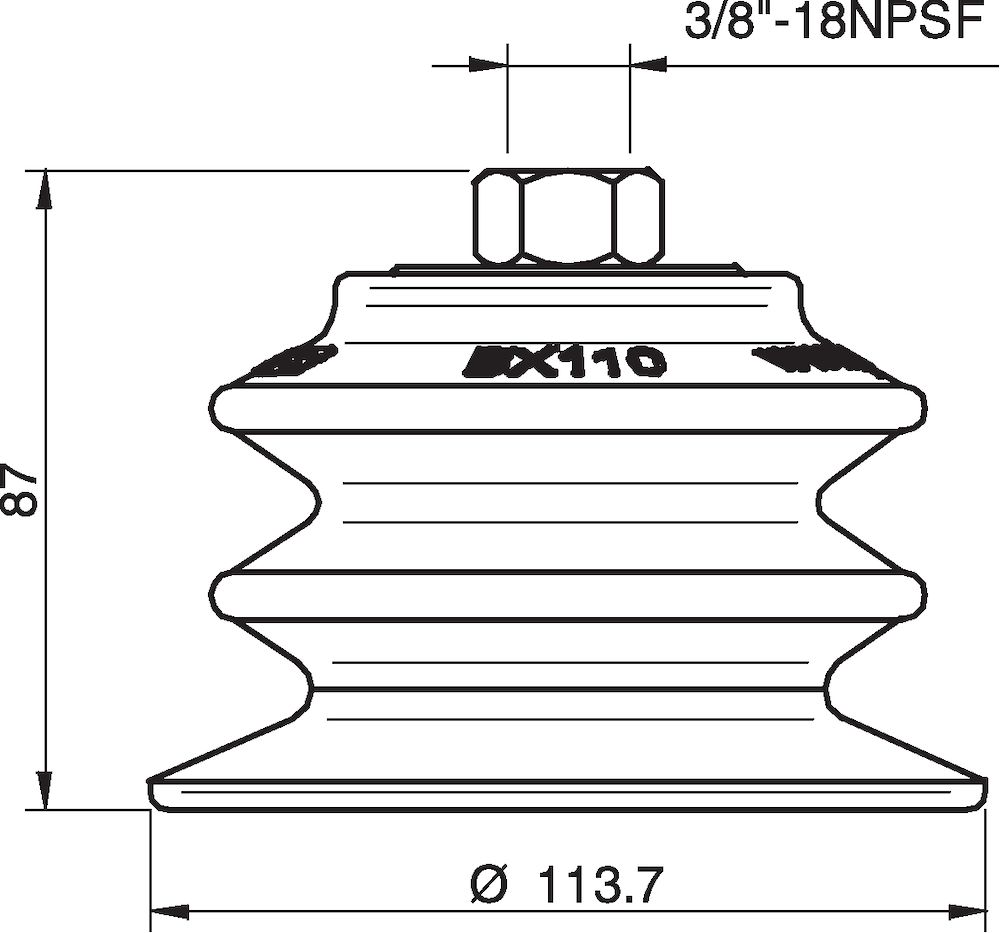 Piab Suction cup BX110P Polyurethane 60 with filter, brass 3/8 NPSF female