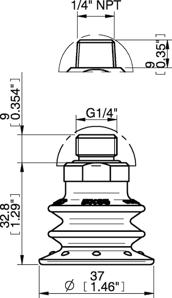Piab Suction cup BX35P Polyurethane 60 with filter, 1/4 NPT male, with mesh filter