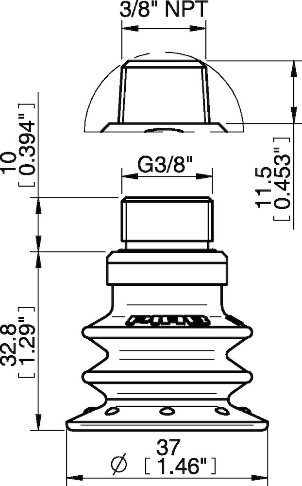 Piab Suction cup BX35P Polyurethane 30/60 with filter, 3/8 NPT male, with dual flow control valve