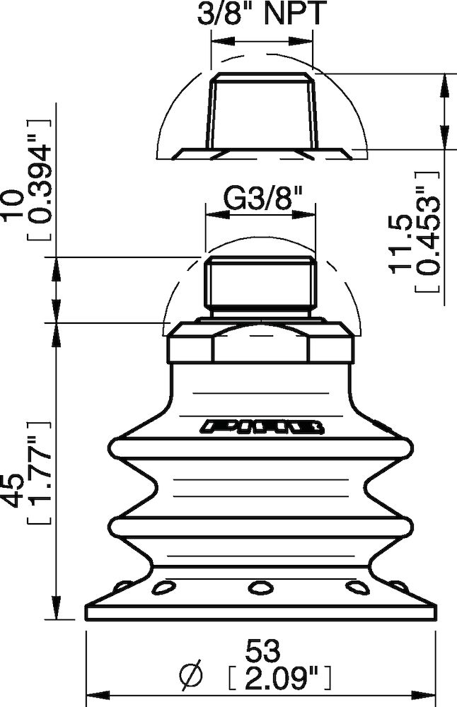 Piab Suction cup BX52P Polyurethane 60 with filter, 3/8 NPT male, with mesh filter