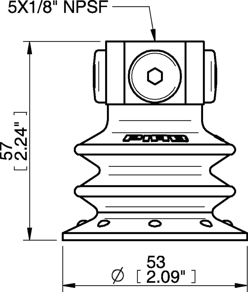 Piab Suction cup BX52P Polyurethane 60 with filter, 5x1/8 NPSF female