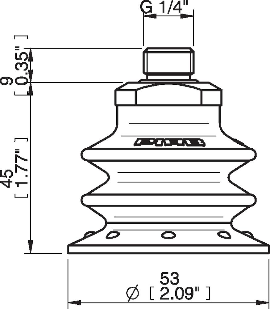 Piab Suction cup BX52P Polyurethane 60 with filter, G1/4 male, with dual flow control valve