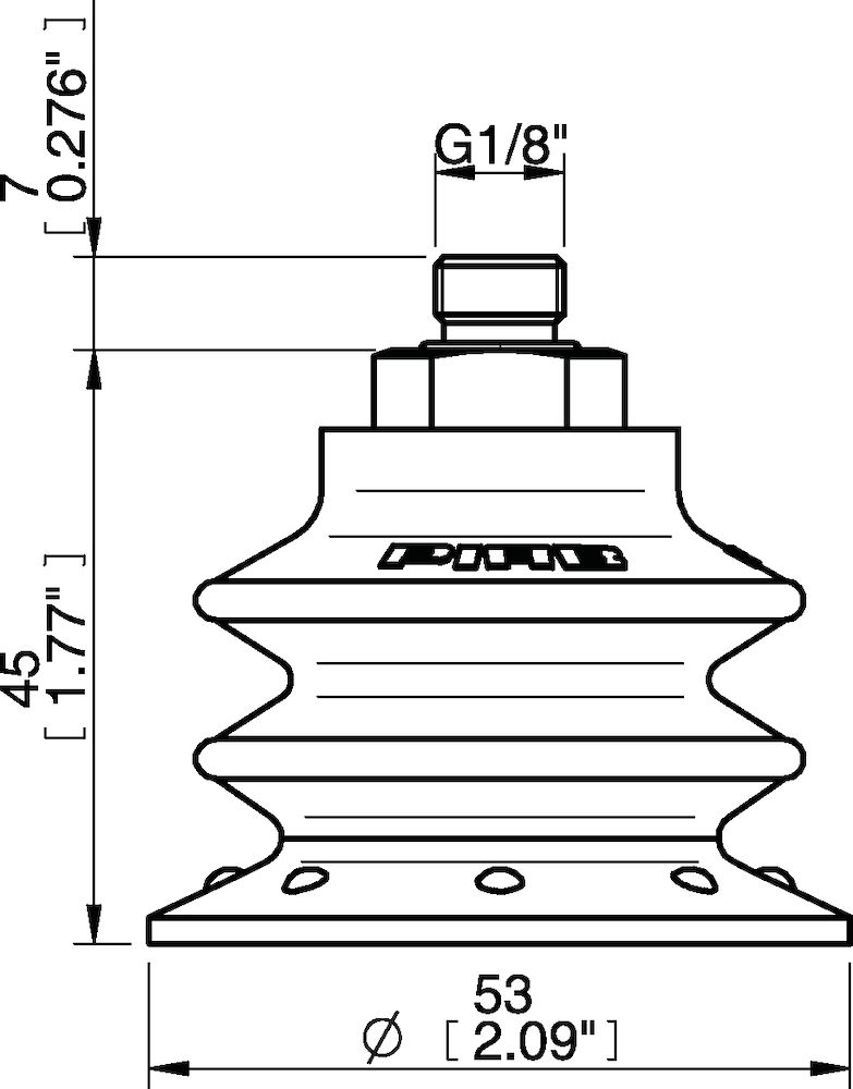 Piab Suction cup BX52P Polyurethane 30/60 with filter, G1/8 male, with mesh filter