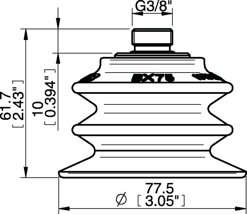 Piab Suction cup BX75P Polyurethane 30/60 with filter, thread insert G3/8 male for Vacuum Gripper S