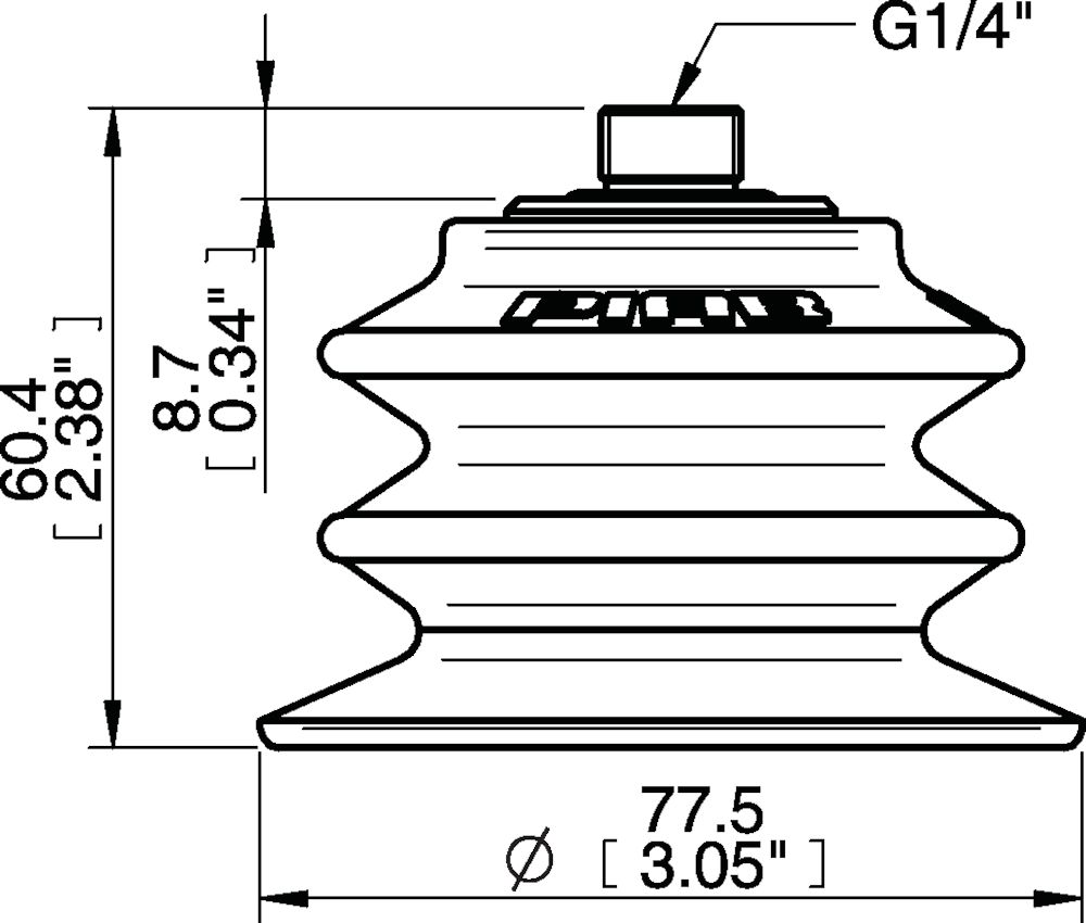 Piab Suction cup BX75P Polyurethane 30/60 with filter, thread insert G1/4 male