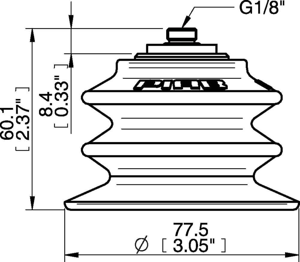 Piab Suction cup BX75P Polyurethane 30/60 with filter, thread insert G1/8 male