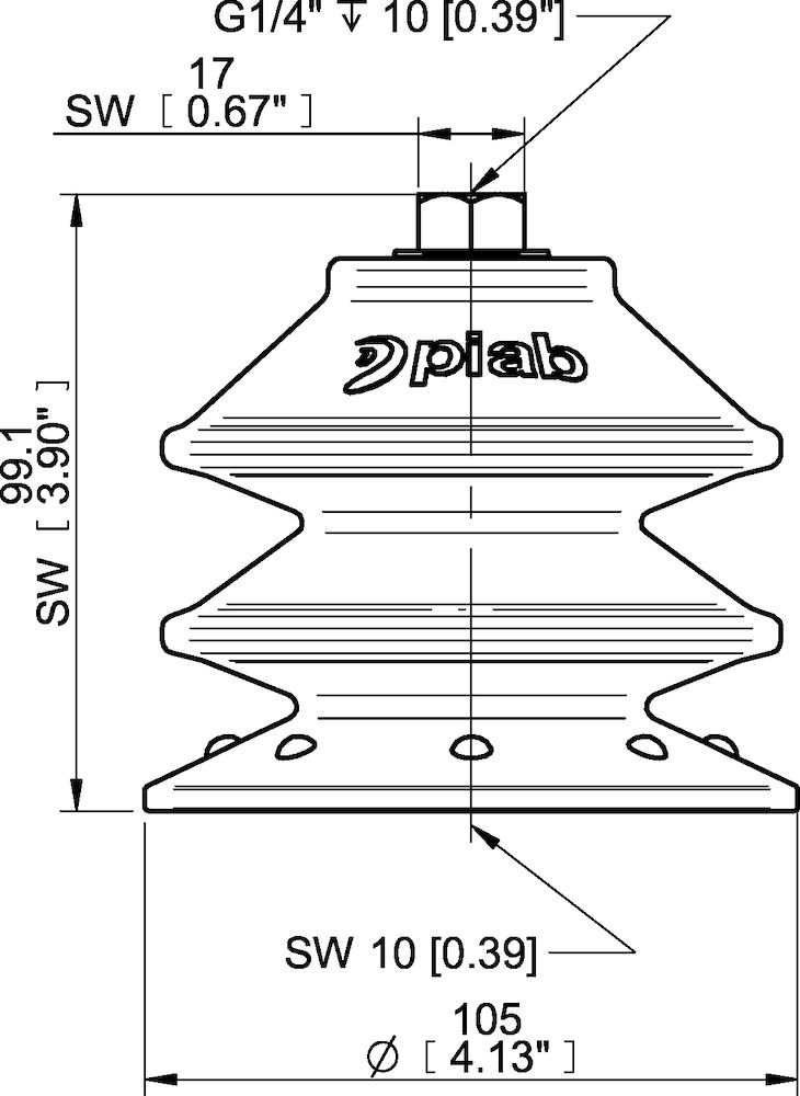 Piab Suction cup BXF105P Polyurethane 60, G1/4 female with mesh filter