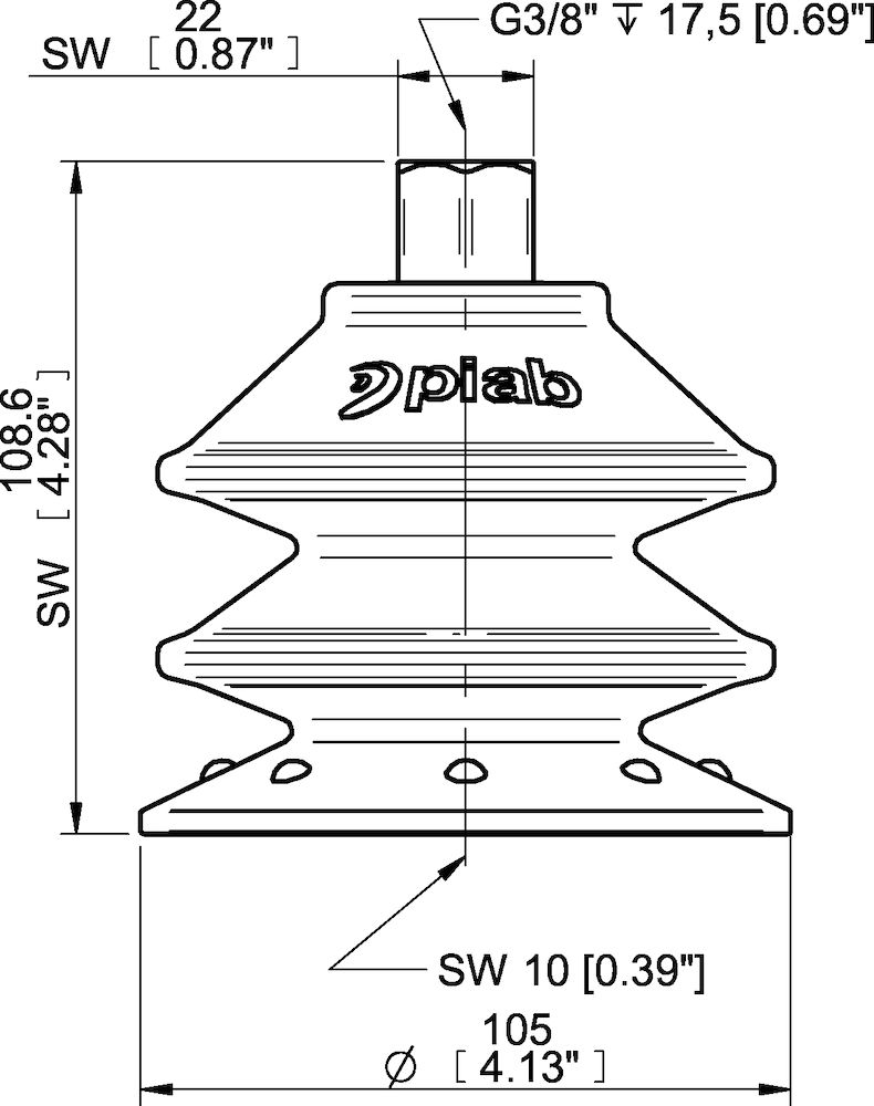 Piab Suction cup BXF105P Polyurethane 60, G3/8 female with mesh filter, 17 mm thread