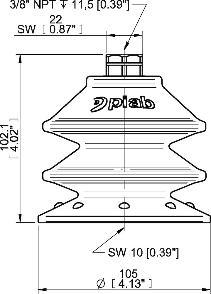 Piab Suction cup BXF105P Polyurethane 60, 3/8 NPT female with mesh filter