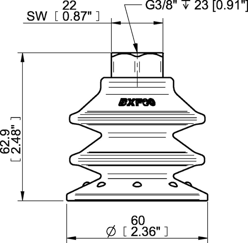 Piab Suction cup BXF60P Polyurethane 60, G3/8 female plastic thread