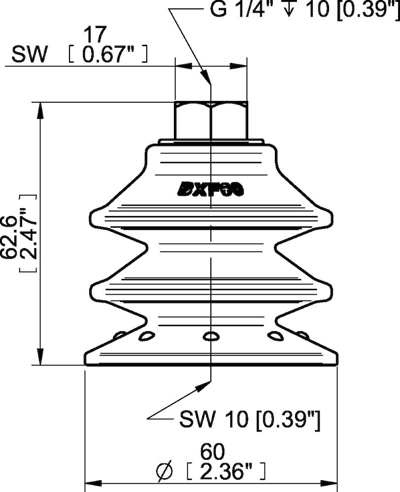 Piab Suction cup BXF60P Polyurethane 60, G1/4 female with mesh filter