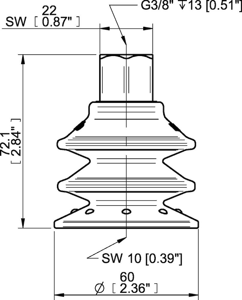 Piab Suction cup BXF60P Polyurethane 60, G3/8 female with mesh filter, 17 mm thread