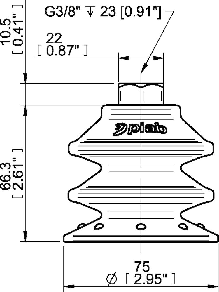 Piab Suction cup BXF75P Polyurethane 60, G3/8 female plastic thread