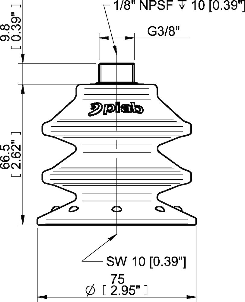 Piab Suction cup BXF75P Polyurethane 60, G3/8 male with mesh filter