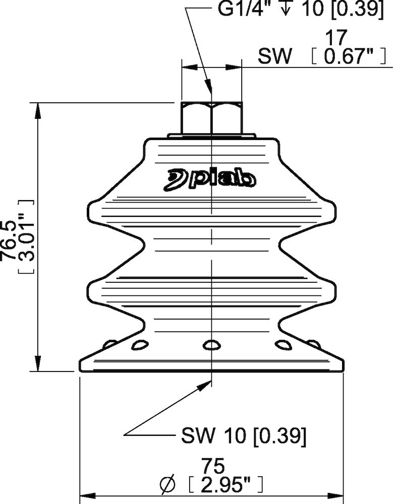 Piab Suction cup BXF75P Polyurethane 60, G1/4 female with mesh filter