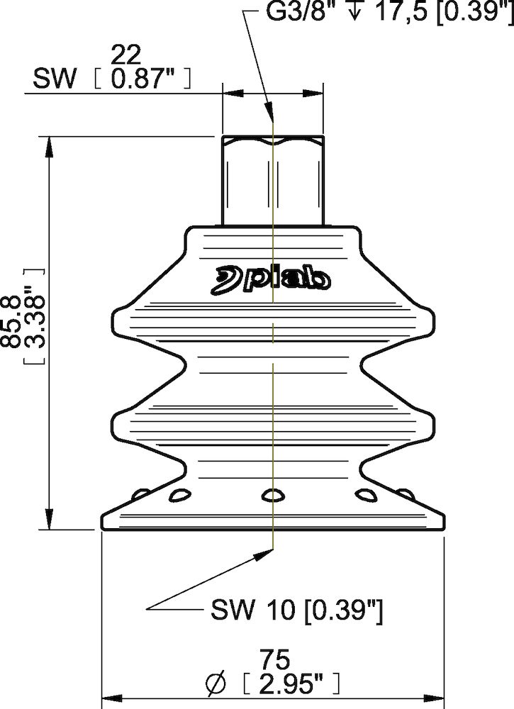 Piab Suction cup BXF75P Polyurethane 60, G3/8 female with mesh filter, 17 mm thread