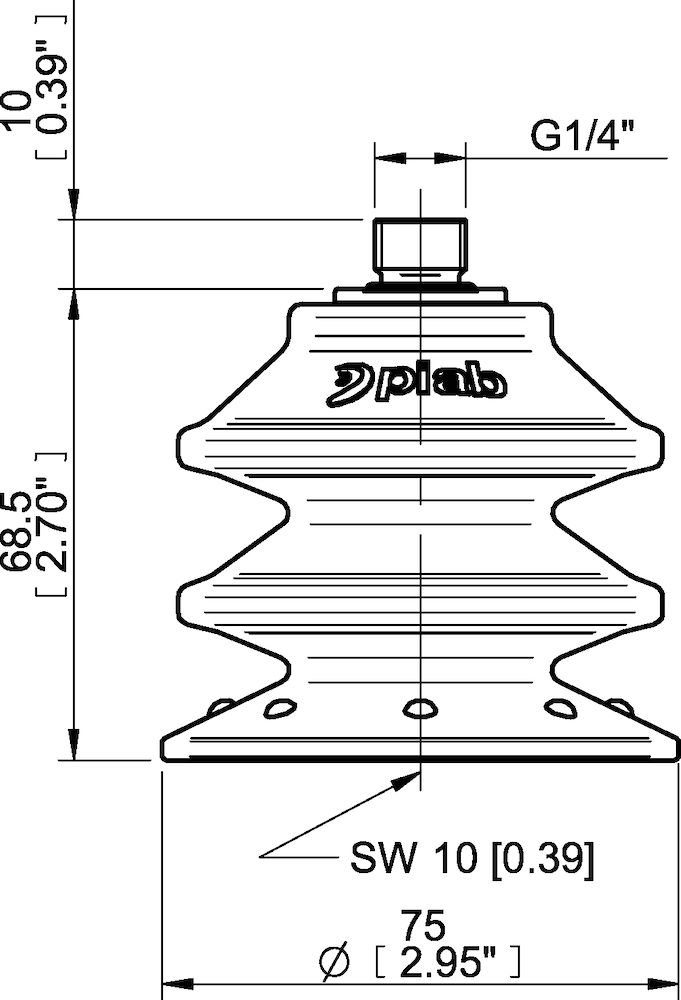 Piab Suction cup BXF75P Polyurethane 60, G1/4 male with mesh filter