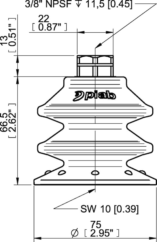 Piab Suction cup BXF75P Polyurethane 60, 3/8 NPT female with mesh filter