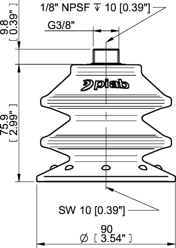 Piab Suction cup BXF90P Polyurethane 60, G3/8 male with mesh filter